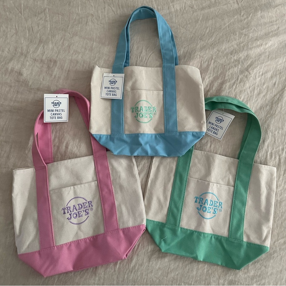 Trader Joe’s Mini Tote Bag Pastel Set - Pink, Blue, Green